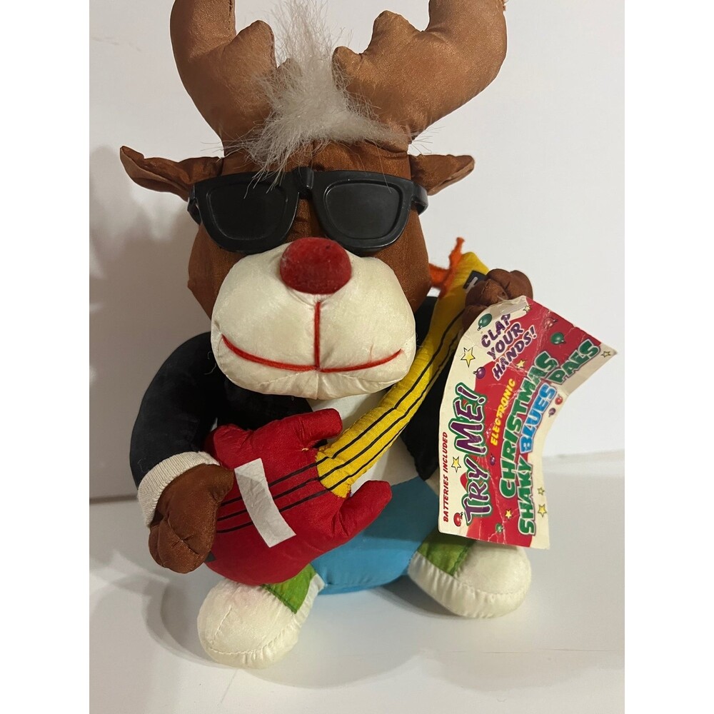 GAF Electronic Crazy Christmas Squeeze Pals Singing Blues Reindeer Plush 9"